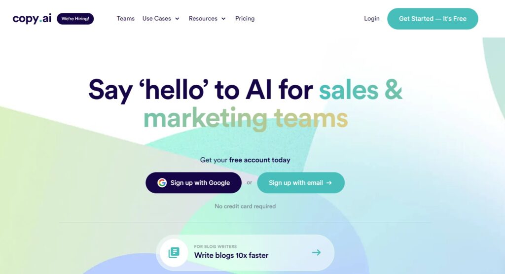 Copy.ai Tool for Creating Blogs and Content (AI Tools for Bloggers) Screenshot