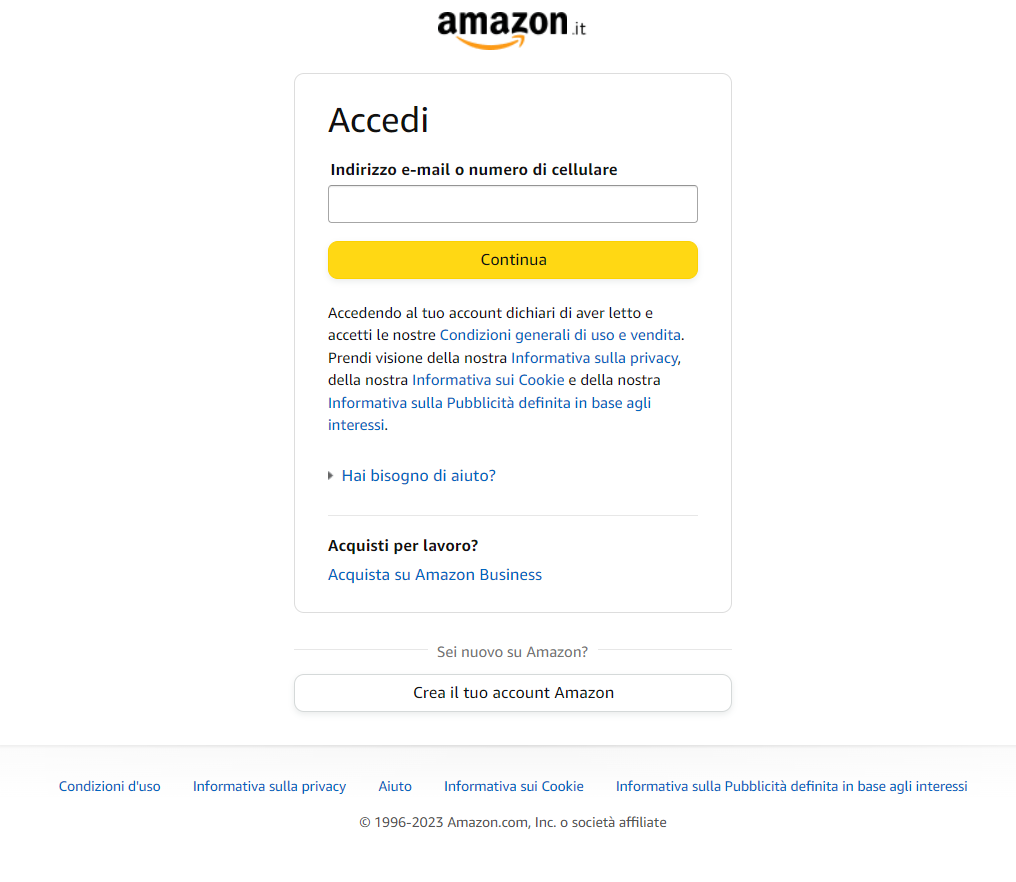 Prova gratuita Amazon Prime creazione account o login