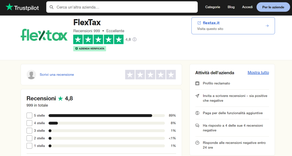 Recensioni FlexTax su TrustPilot