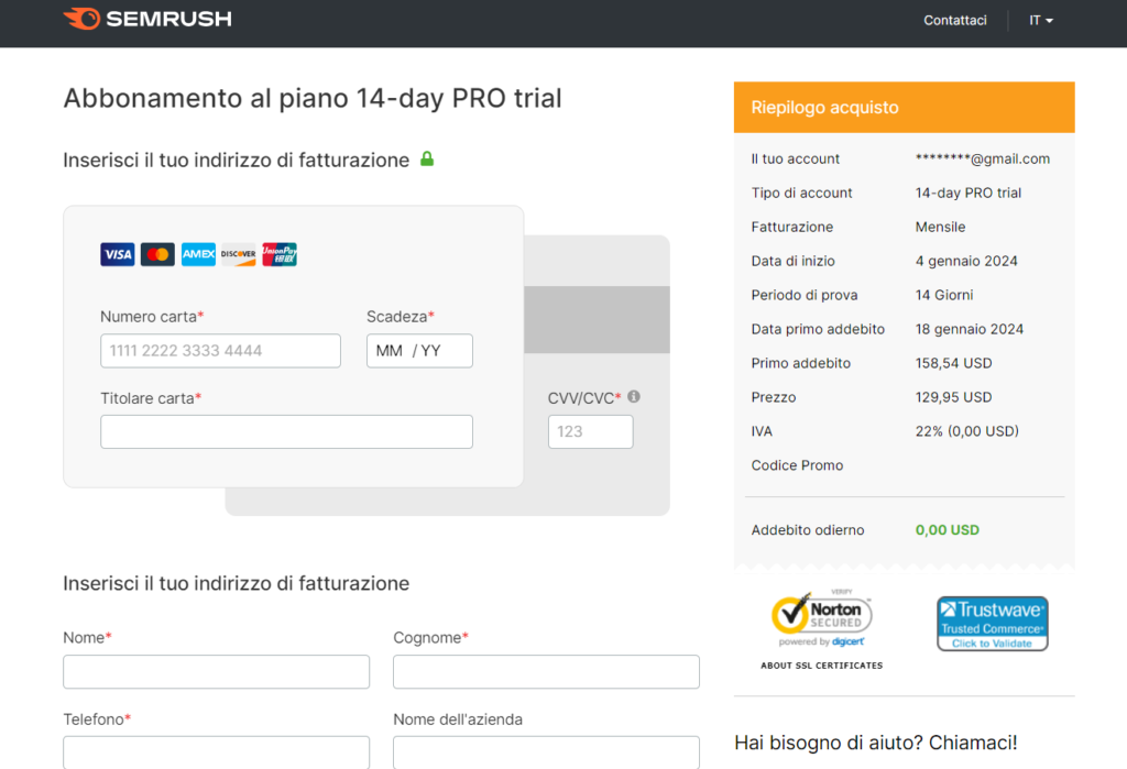 pagamento semrush prova gratuita