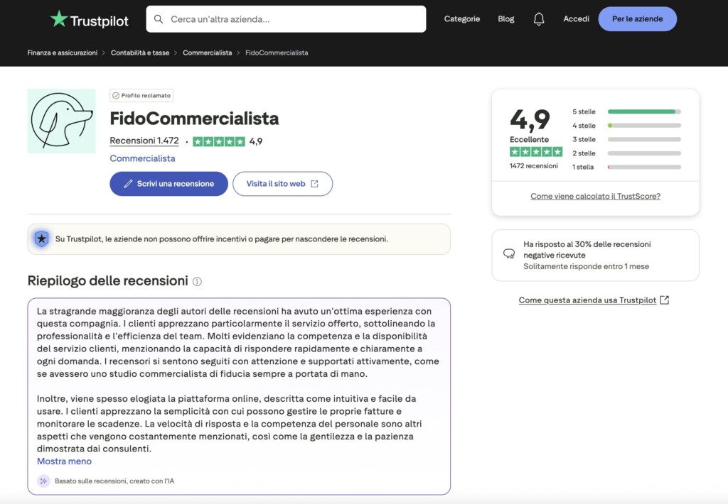 Recensioni su fidocommercialista trustpilot